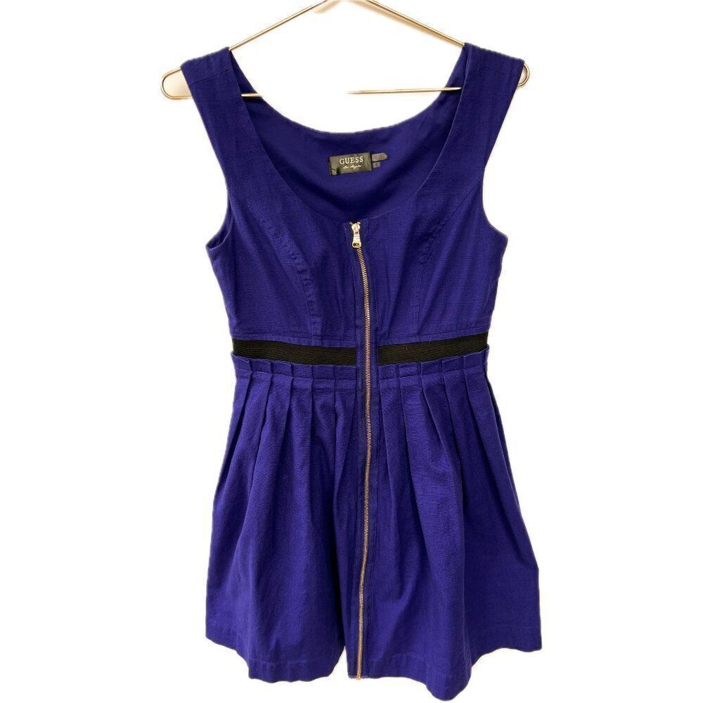 Guess Royal Blue Sleeveless Pleated Front Zip Aline Dress Size 8 - Picture 1 of 8